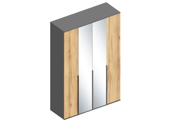 Шкаф "Стил" 4-ств с зеркалом 1400х500х2100 Темно серый/Дуб золотистый, Велес