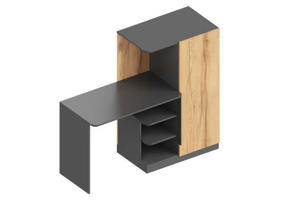 Стол письменный "Стил" с пеналом (правое исполнение) 1450х570х1280 Темно серый/Дуб золотистый, Велес