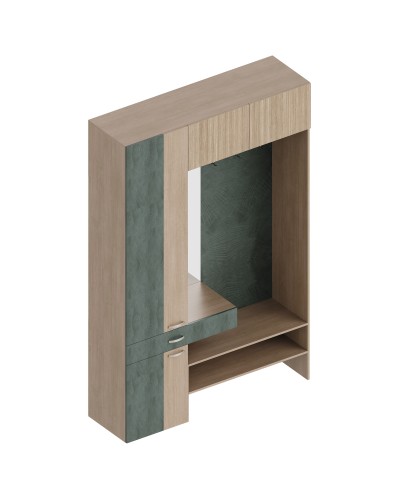 МС "Ева" Прихожая с пеналом и антресолью ЛЕВАЯ/ПРАВАЯ 1500х450х2300 Тира/Кадена вуд/Палм грин, Велес