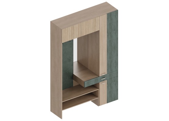 МС "Ева" Прихожая с пеналом и антресолью ЛЕВАЯ/ПРАВАЯ 1500х450х2300 Тира/Кадена вуд/Палм грин, Велес