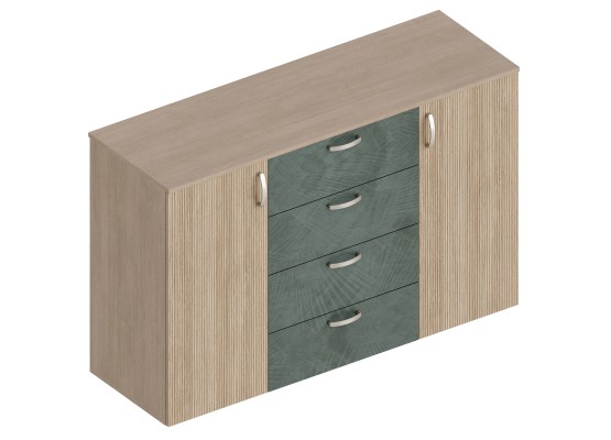 МС "Ева" Комод 2-ств с 4 ящиками 1400х460х920 Тира/Кадена вуд/ Палм грин, Велес