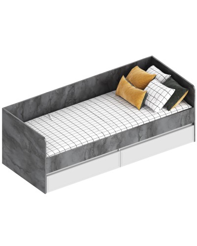 МС "Лео 2" Кровать с 2 ящиками (футорка 10) 832х2032х720 Айрон рок/Фрезеровка, Велес