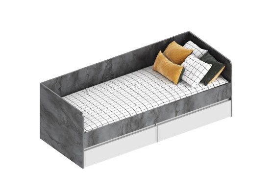 МС "Лео 2" Кровать с 2 ящиками (футорка 10) 832х2032х720 Айрон рок/Фрезеровка, Велес