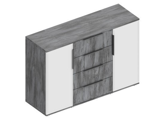 МС "Лео 2" Комод 2-ств с 4 ящиками 1400х460х945 Айрон рок/Фрезеровка (ПАЗ), Велес