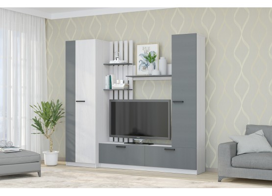 Гостиная "Юджи" Анкор светлый/Графит 2300х470х2100, Зарон