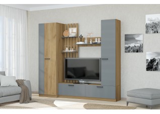 Гостиная "Юджи" Крафт золотой/Графит 2300х470х2100