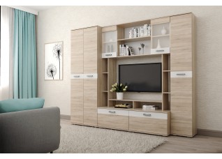 Гостиная "Белла" Дуб сонома/Белый глянец 2520х480х2052