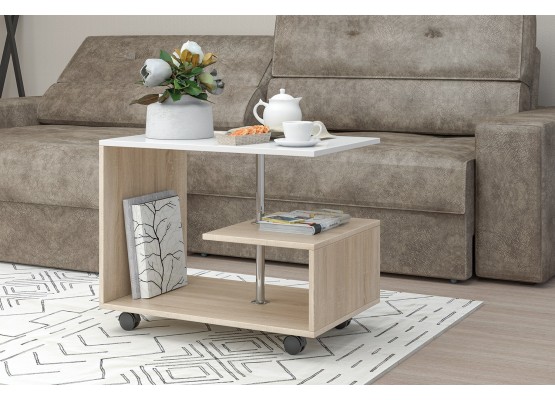 Стол журнальный "Гефест №1" Дуб сонома/Белый глянец, Зарон