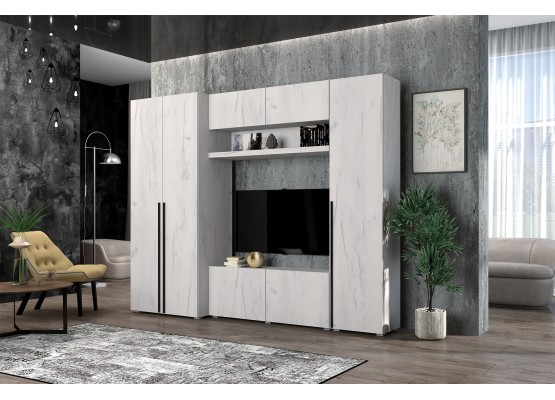 Гостиная "Норден" Крафт белый/Крафт белый 2450х530х2000, Зарон