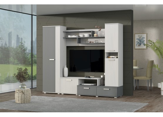 Гостиная "Юна" Анкор светлый/Графит 2200х480х1870, Зарон