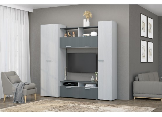 Гостиная "Эмми" Анкор светлый/Графит 2200х470х2100, Зарон