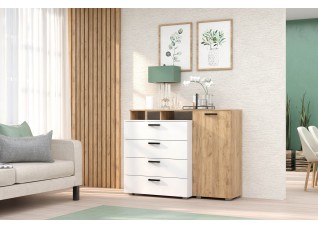 Комод №8 (ЛДСП) Дуб крафт золотой/Белый шагрень