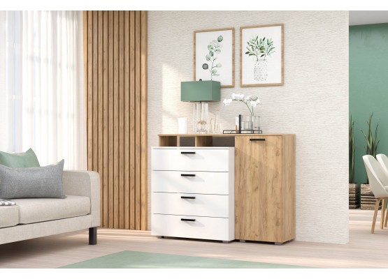 Комод №8 (ЛДСП) Дуб крафт золотой/Белый шагрень, Зарон