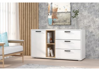 Комод №9 (ЛДСП) Белый шагрень/Крафт золотой