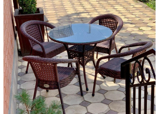 Комплект из ротанга Deco / Деко: 4 кресла и круглый стол, 